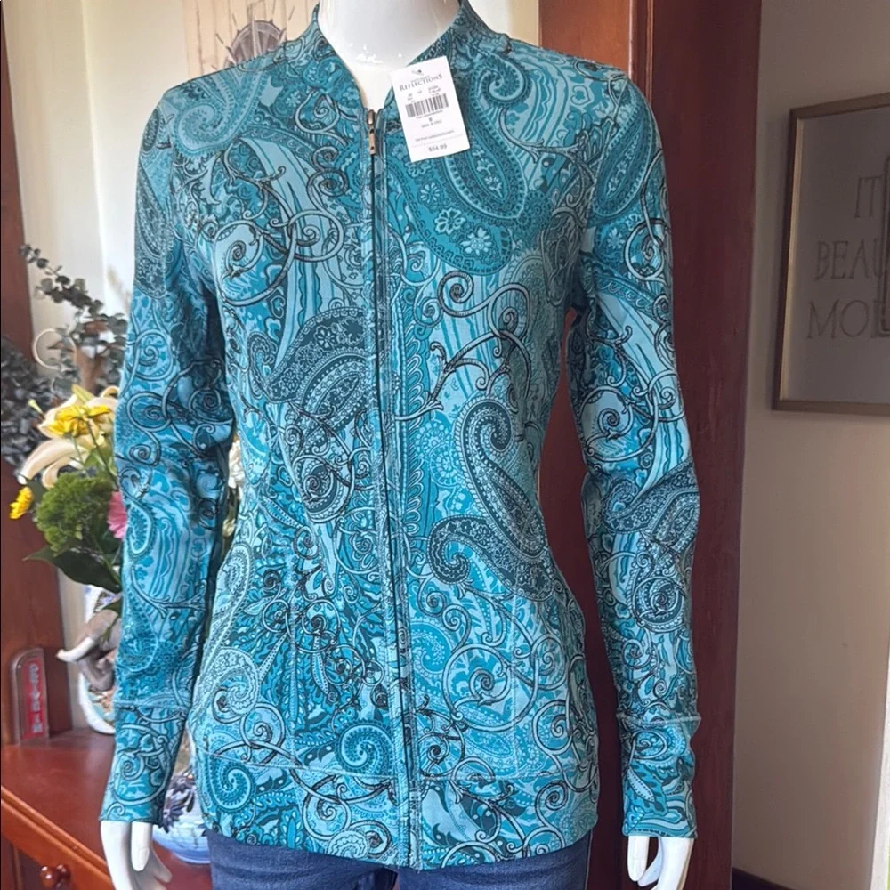 NWT northern reflections size small Blue Paisley Zip-Up Jacket - Picture 2 of 4